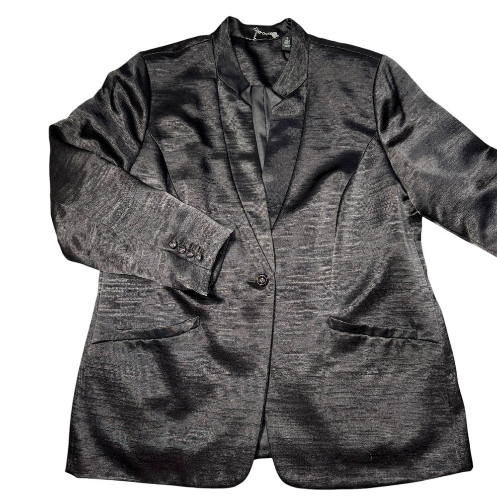 Black Label Chico's Textured Shine Single Button Blazer Size 3 US XL